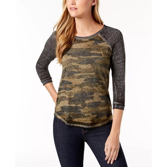 LUCKY BRAND 3/4 Sleeve Camo T-Shirt - Green Multi - NWT - Small - Picture 3 of 3